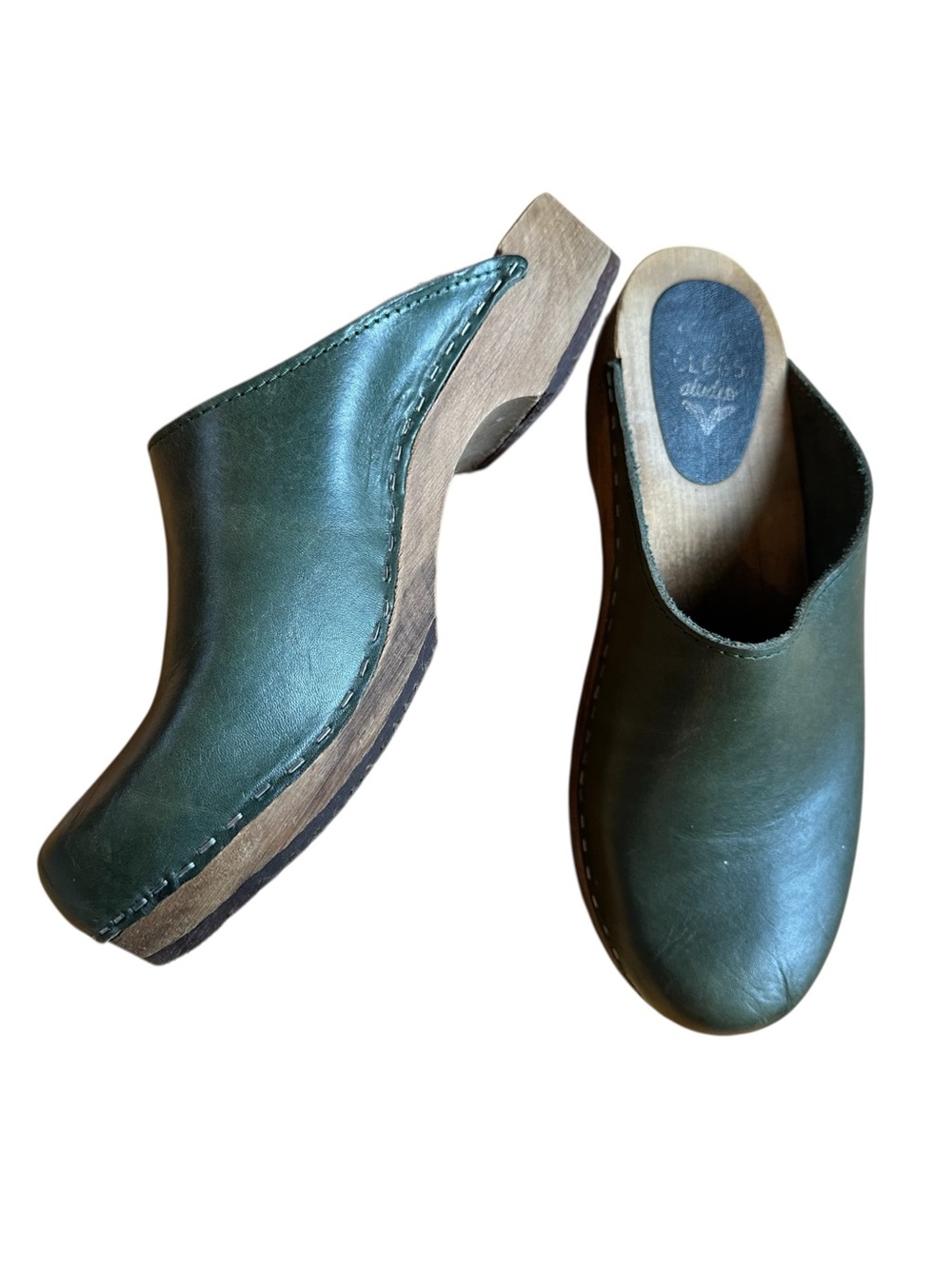 Kitty Clogs Made in Sweden Klassisk Agave Green Leather Clog Shoes - Picture 8 of 8